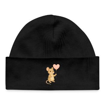 Souris avec ballon en forme de cœur - Bonnet bébé bio - noir - Devant