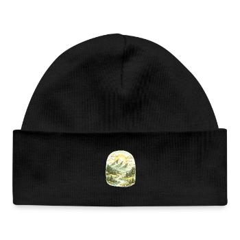 Mountain panorama morning light forest river - Baby Organic Beanie - black - Front