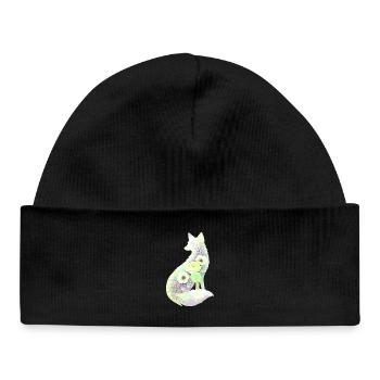 Fuchs Silhouette Aquarell Blumen - Baby Organic Mütze - Schwarz - Vorne