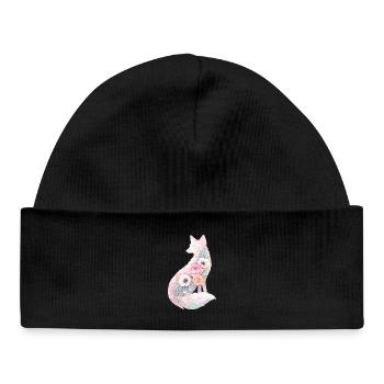 Fuchs Silhouette Aquarell Blumen - Baby Organic Mütze - Schwarz - Vorne