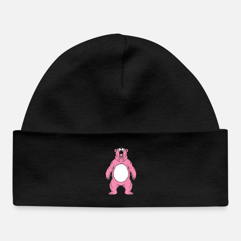 Ours rose rugit avec le ventre blanc - Bonnet bébé bio - noir