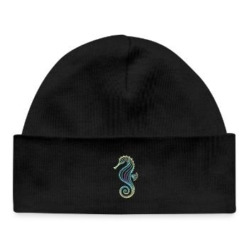 Seepferdchen Farbverlauf Blau Gelb Tribal Grün - Baby Organic Mütze - Schwarz - Vorne
