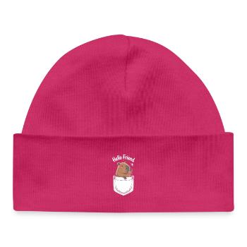 Playful capybara motif with greeting - Baby Organic Beanie - hot pink - Front