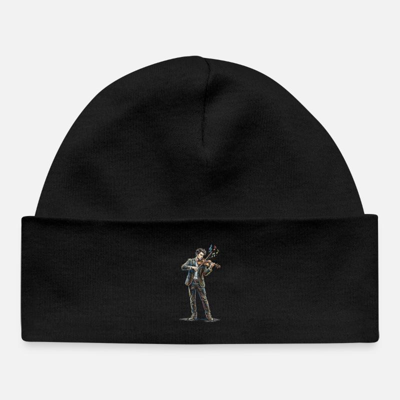 Violoniste masculin jouant du violon Art du dessin - Bonnet bébé bio - noir