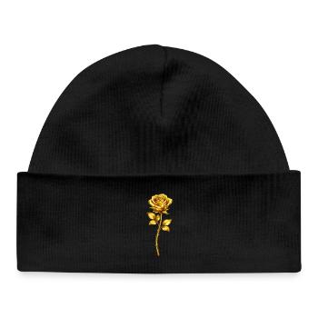 Golden Rose Ornament - Baby Organic Beanie - black - Front
