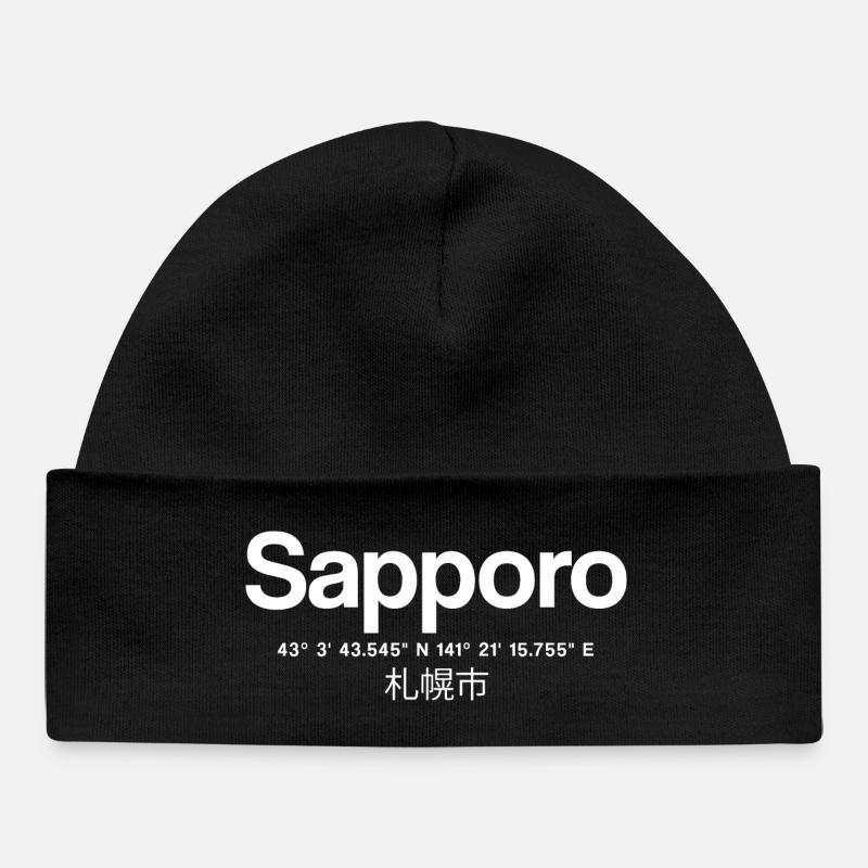 Sapporo Japan Typography with Coordinates - Baby Organic Beanie - black