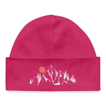 Mountain Dawn Line Art - Baby Organic Beanie - hot pink - Front