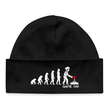 Game On Evolution: Gaming Button Gamer Nerd - Baby Organic Mütze - Schwarz - Vorne