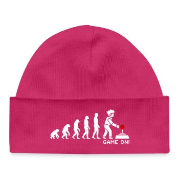 Game On Evolution: Gaming Button Gamer Nerd - Baby Organic Mütze - hot Pink - Vorne