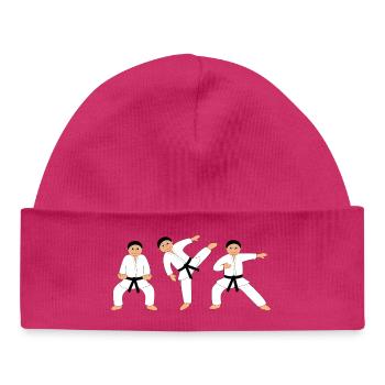 Karatekämpfer – lustiges Kampfsport-Motiv - Baby Organic Mütze - hot Pink - Vorne