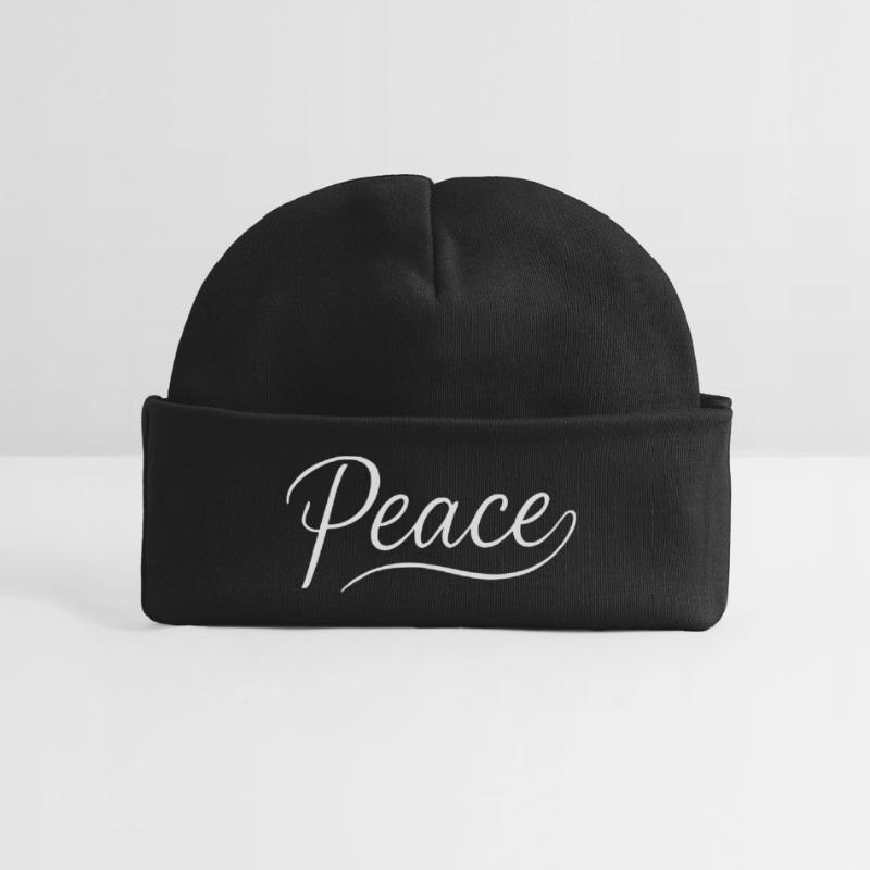 Peace Lettering Cursive Font Baby Organic Beanie