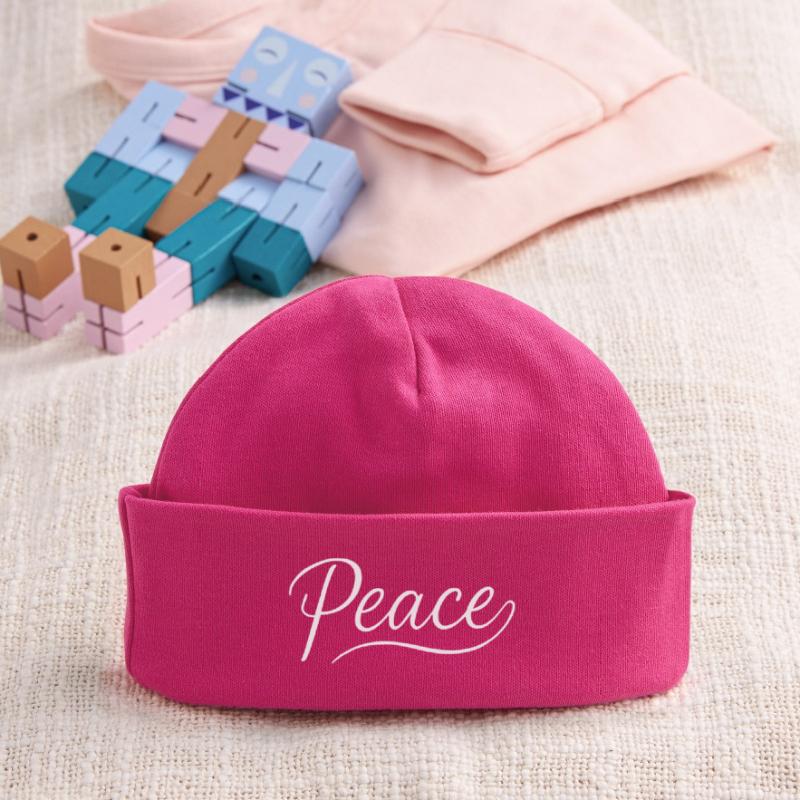 Peace Lettering Cursive Font Baby Organic Beanie