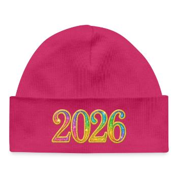 Silvester Neujahr | Funkelnde Jahreszahl 2026 - Baby Organic Mütze - hot Pink - Vorne