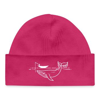 Minimal Whale Line Art on Sea - Baby Organic Beanie - hot pink - Front