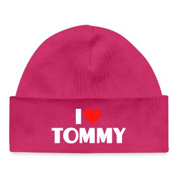 Ich liebe Tommy rotes Herz Retro Statement  - Baby Organic Mütze - hot Pink - Vorne