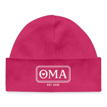 OMA EST. Annonce de la fière grand-mère 2026 - Bonnet bébé bio - hot pink - Devant