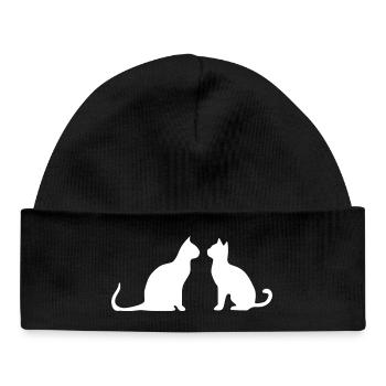Weiße Katze 2 Katzen Silhouetten Geschenk  - Baby Organic Mütze - Schwarz - Vorne