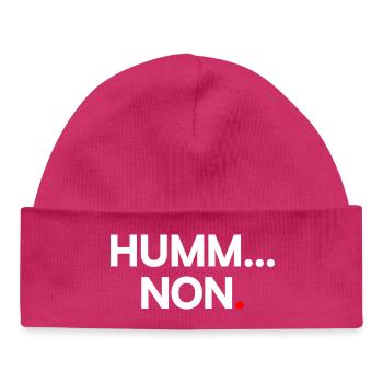 HUMM... NO | Minimalist humor expression - Baby Organic Beanie - hot pink - Front