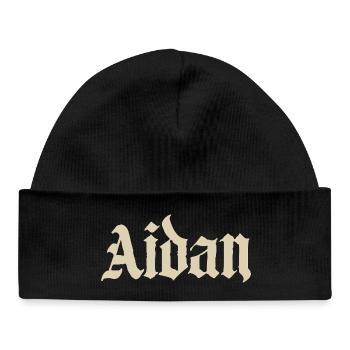 Aidan Gothic Name Design - Baby Organic Mütze - Schwarz - Vorne