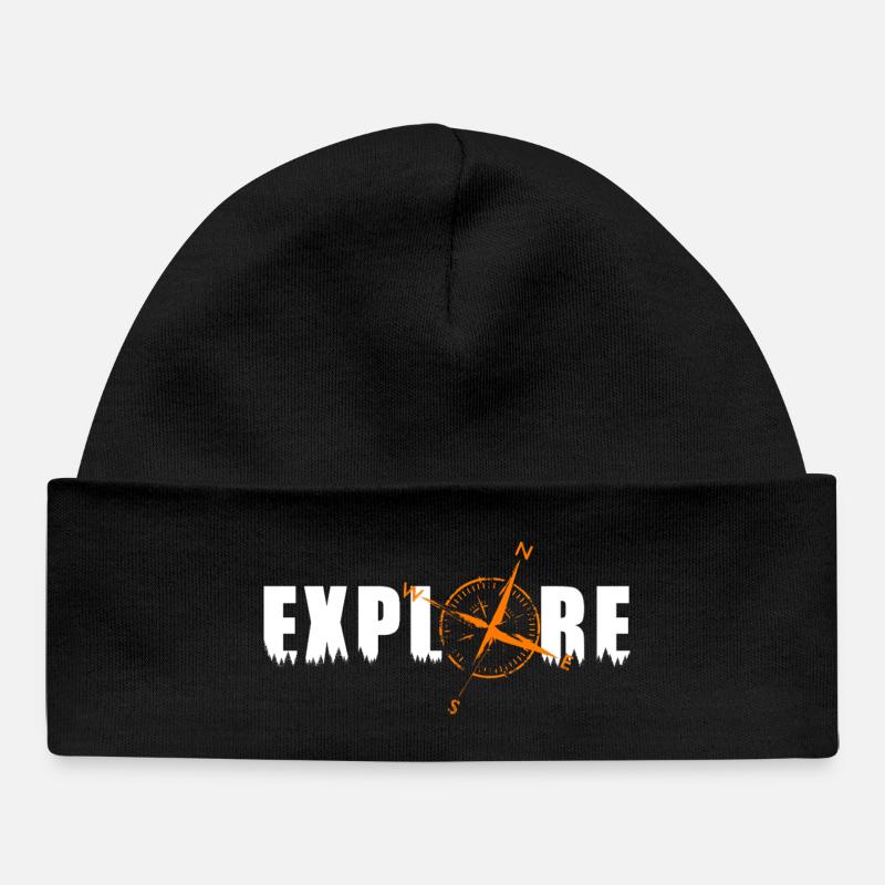 Explore motif with a compass - Baby Organic Beanie - black