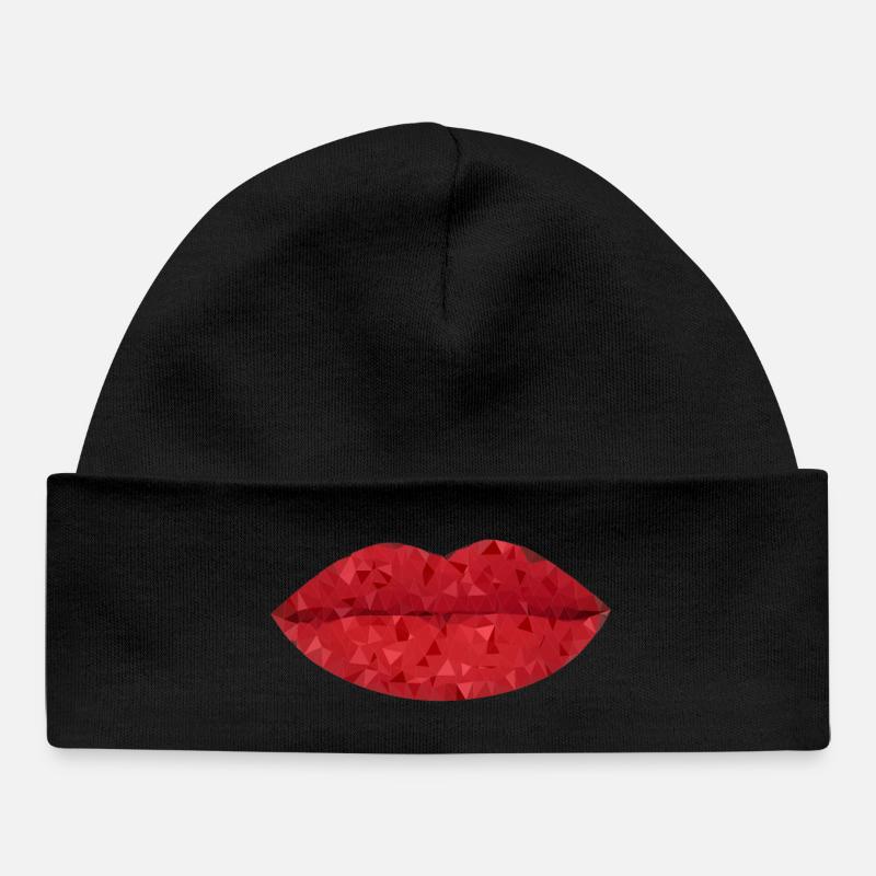 Lèvres Géométriques Rouge Intense - Bonnet bébé bio - noir