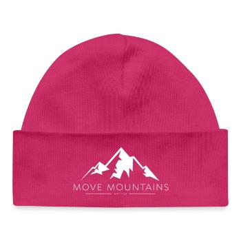 faith can move mountains - crois décalé montagnes - Bonnet bébé bio - hot pink - Devant