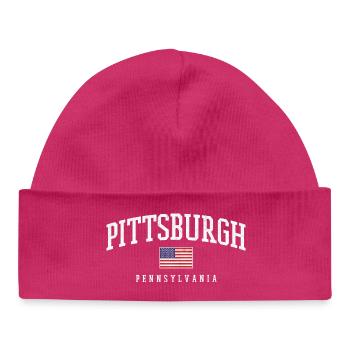 Arc de Pittsburgh avec drapeau - Bonnet bébé bio - hot pink - Devant