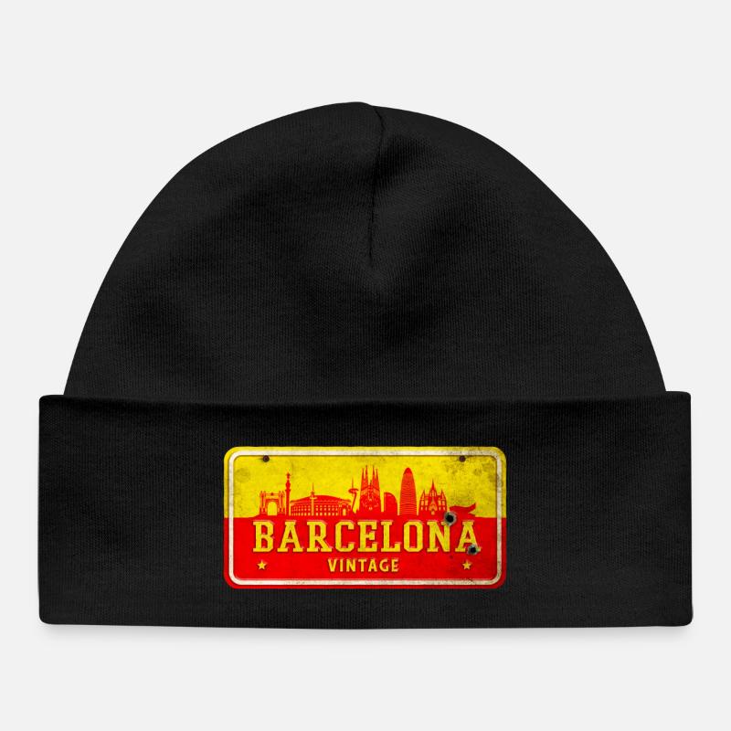 Enseigne vintage Barcelone Espagne - Bonnet bébé bio - noir
