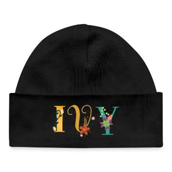EVY Name Art With Flowers Embroidered - Baby Organic Beanie - black - Front