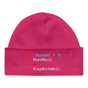 Si la faim me nourrit d’autre, joue avec moi - JavaScript - Bonnet bébé bio - hot pink - Devant