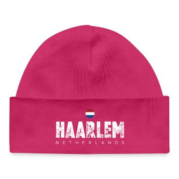 Haarlem Distressed Logo - Baby Organic Beanie - hot pink - Front
