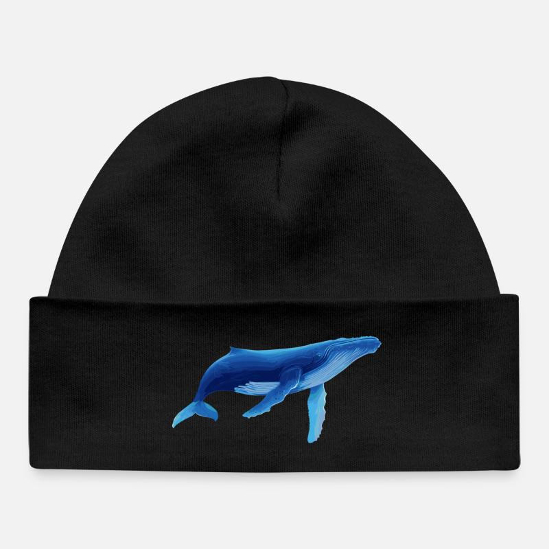 Baleine en bleu avec des motifs marins - Bonnet bébé bio - noir