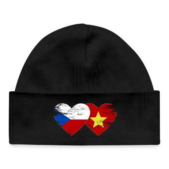 Czech Republic Vietnam Flag Heart Used - Baby Organic Beanie - black - Front