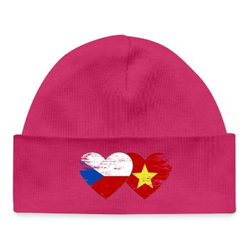 Czech Republic Vietnam Flag Heart Used - Baby Organic Beanie - hot pink - Front