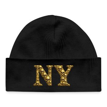 Crâne d’Or NY Lettres - Bonnet bébé bio - noir - Devant