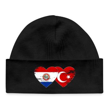 Paraguay Türkei Flagge Herz used - Baby Organic Mütze - Schwarz - Vorne