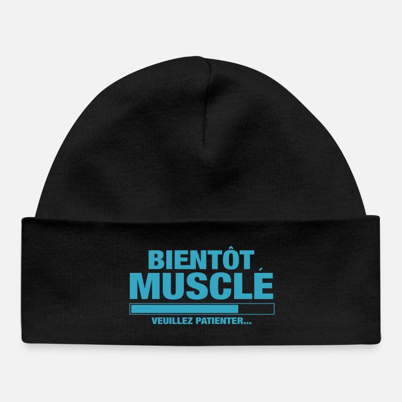 Bientôt musclé veuillez patienter - Bonnet bébé bio - noir