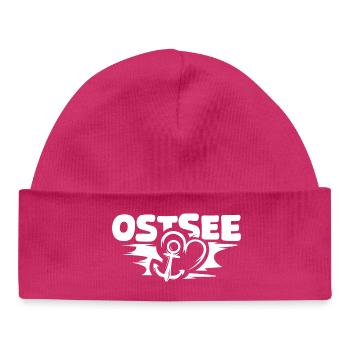 Baltic Sea Anchor Love Heart Water Sea Symbol Logoo - Baby Organic Beanie - hot pink - Front