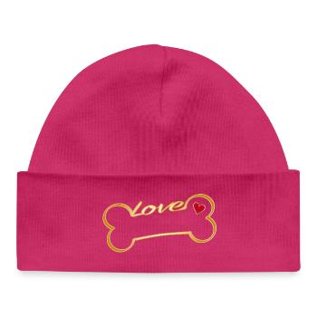 Os de chien avec cœur et lettrage Love - Bonnet bébé bio - hot pink - Devant