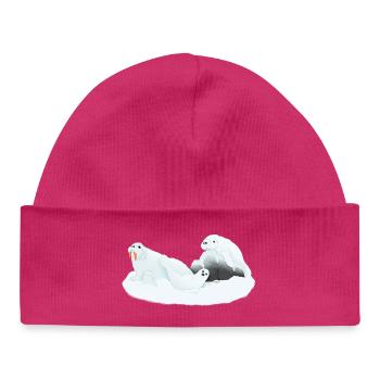 Tazz Talks | Arctic Slumber Seals - Baby Organic Beanie - hot pink - Front
