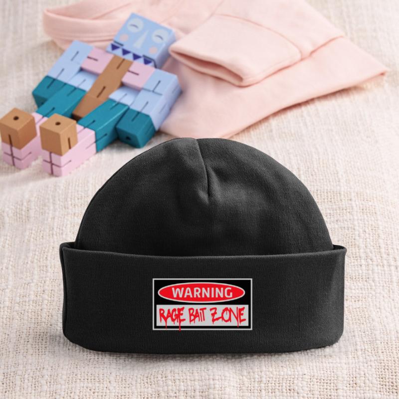 Warning Rage Bait Caution Zone Sign Fun Warning Baby Organic Beanie