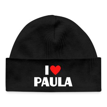 I Love Paula Red Heart Retro Statement - Baby Organic Beanie - black - Front