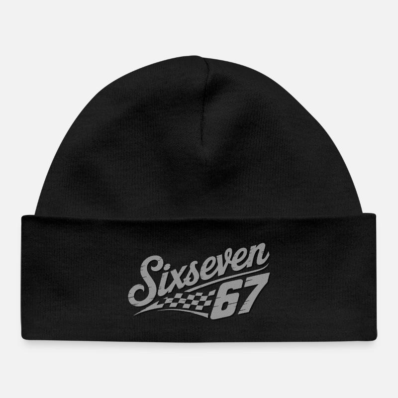 Six Seven Checkered Flag - Baby Organic Beanie - black