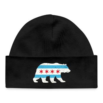 Chicago Flag Bear Pride Nature City Fusion - Baby Organic Mütze - Schwarz - Vorne