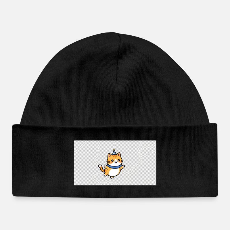 Chaton festif avec chapeau bleu - Bonnet bébé bio - noir