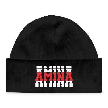 t-shirt Amina t-shirt gift idea stacked text - Baby Organic Beanie - black - Front