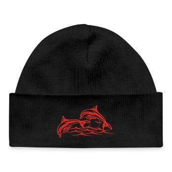 Les dauphins rouges - Bonnet bébé bio - noir - Devant