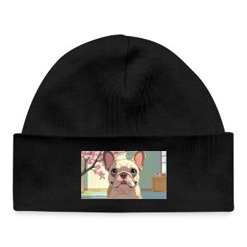 Cute Bulldog in Animated Style - Baby Organic Beanie - black - Front