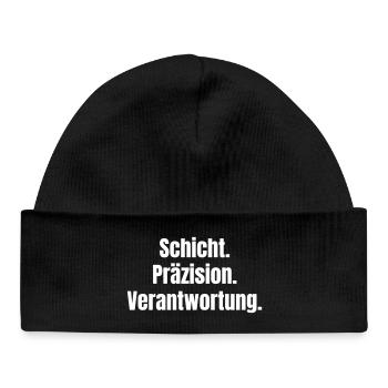 Schicht. Präzision. Verantwortung. - Baby Organic Mütze - Schwarz - Vorne