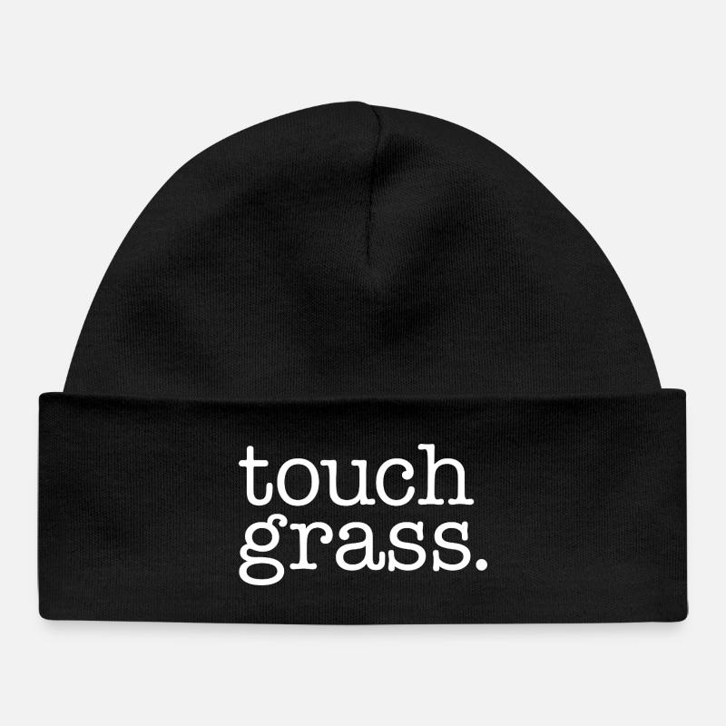 Touch grass white - Baby Organic Beanie - black